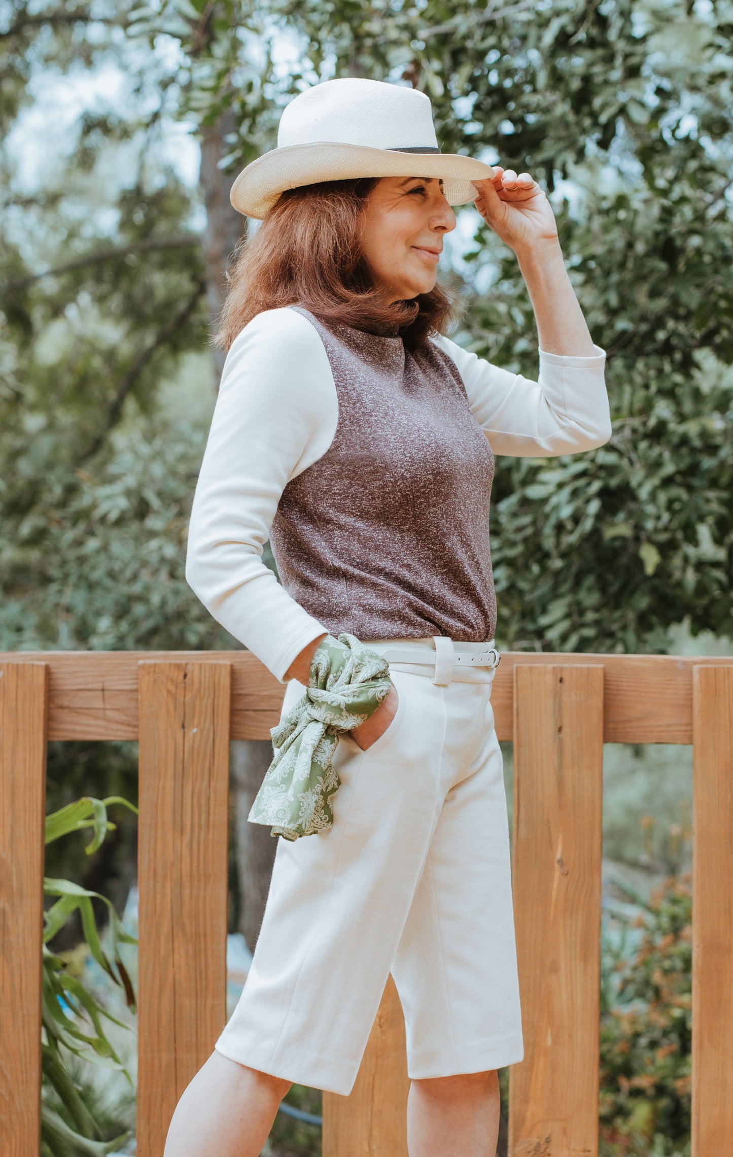Pin-Tuck Cotton Herringbone Shorts