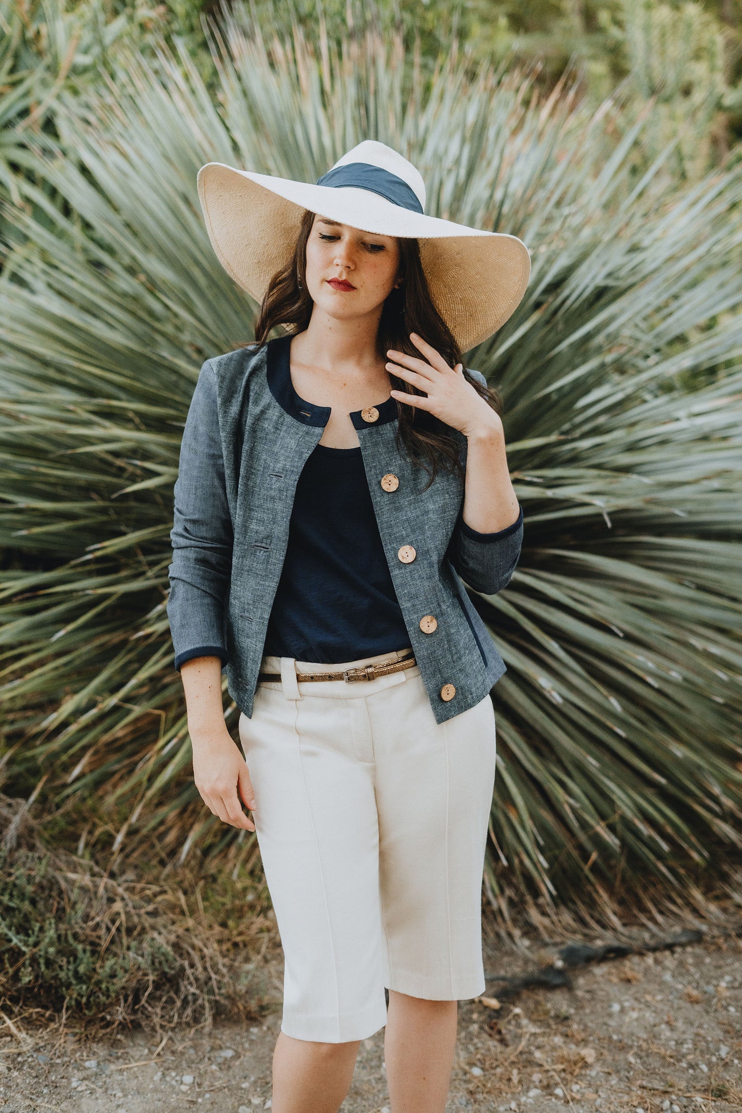 Pin-Tuck Cotton Herringbone Shorts