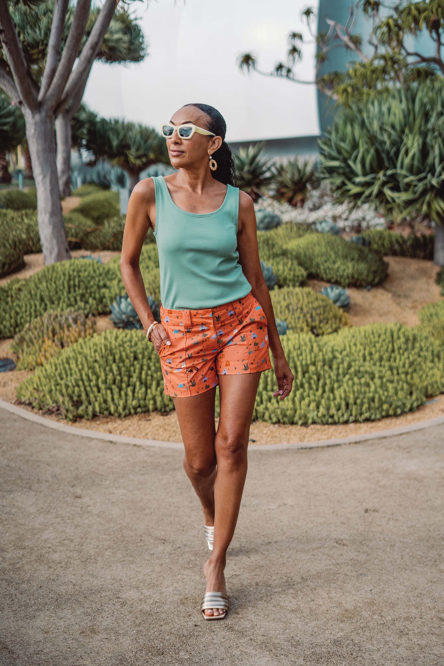 Organic Cotton Print Pin-Tuck Shorts