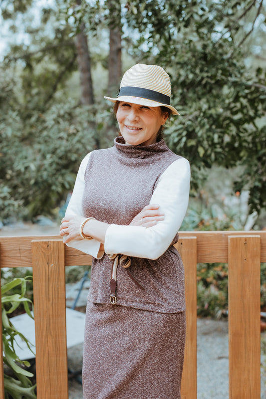 The T-Neck Hemp/Organic Cotton Jersey Color-Block Top