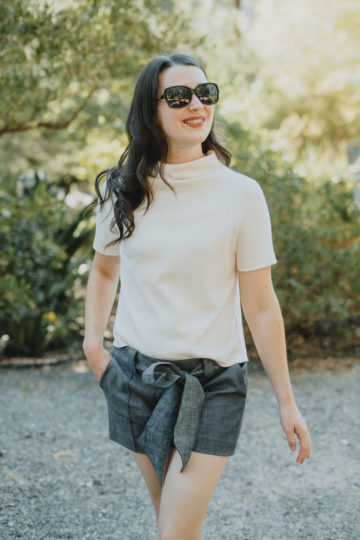 Belted Indigo Twill Shorts