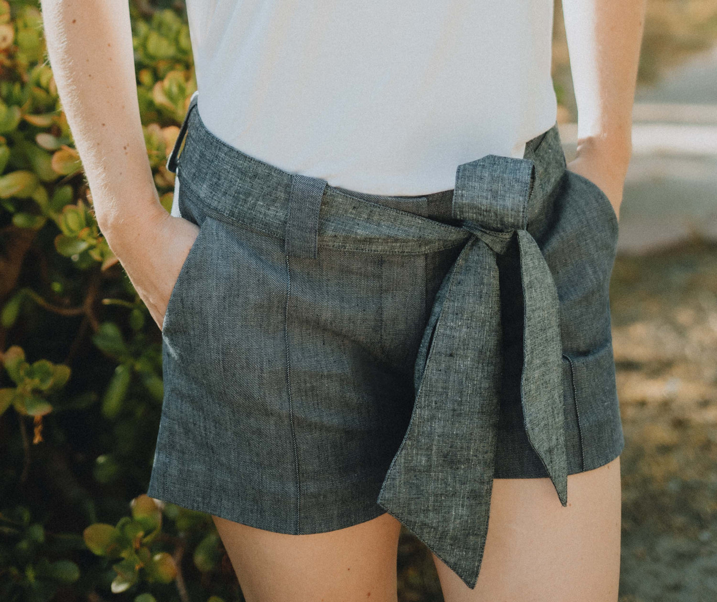 Belted Indigo Twill Shorts