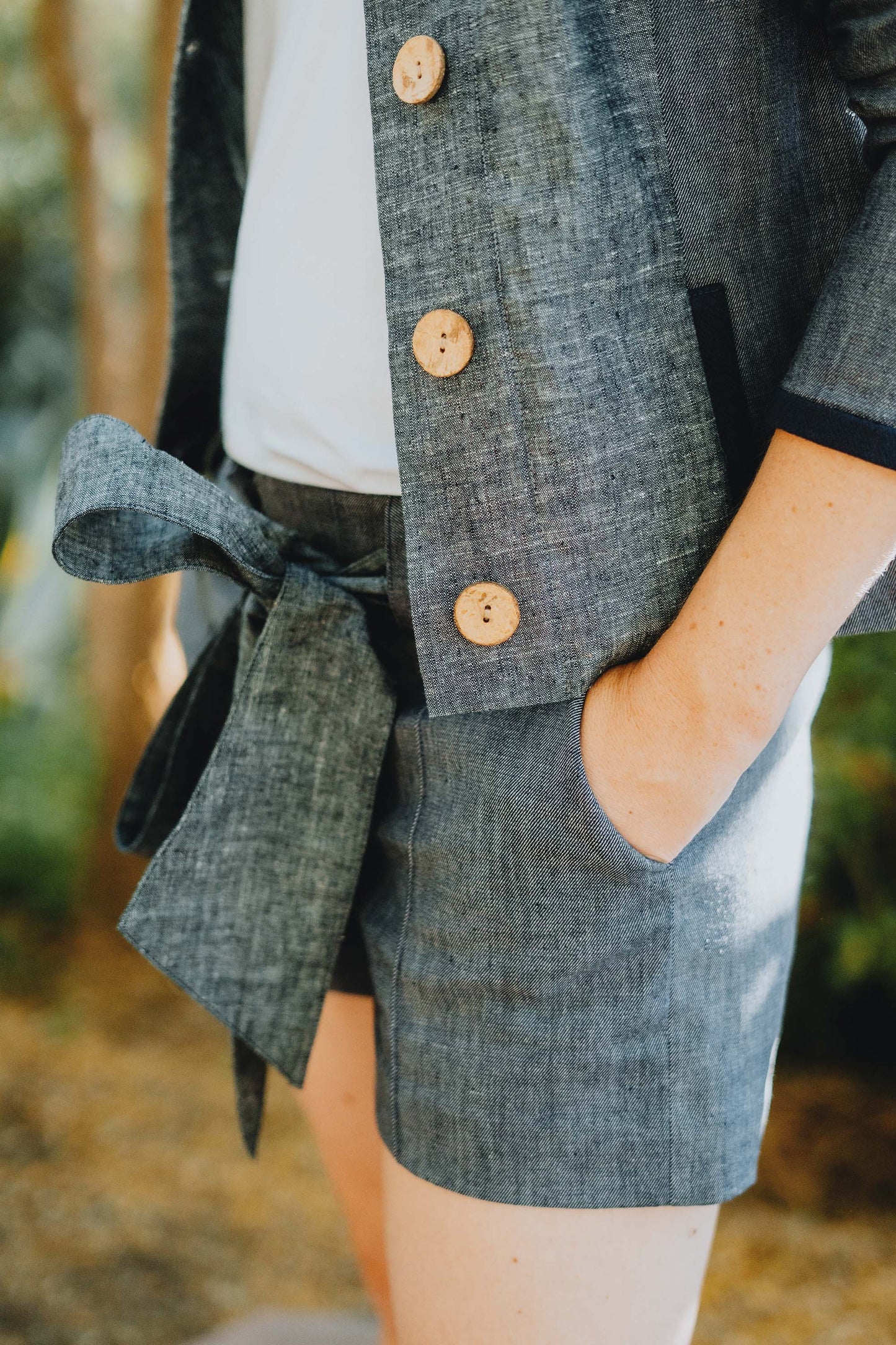 Belted Indigo Twill Shorts